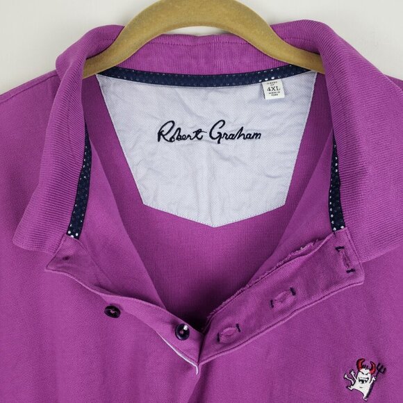 Robert Graham Polo Shirt Purple Devil Short Sleeve Classic Fit Mens Size 4XL - Picture 10 of 13